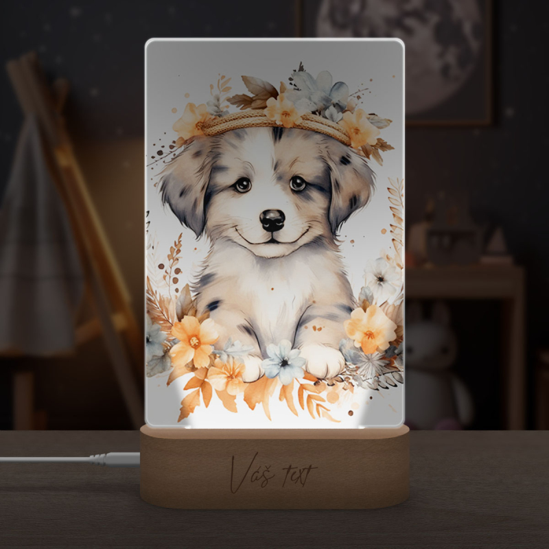 Lampa Mláďa psa v kvetoch