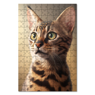 Drevené puzzle Bengálska mačka akvarel