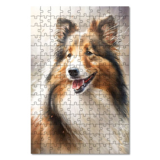 Drevené puzzle Shetlandský ovčiak akvarel