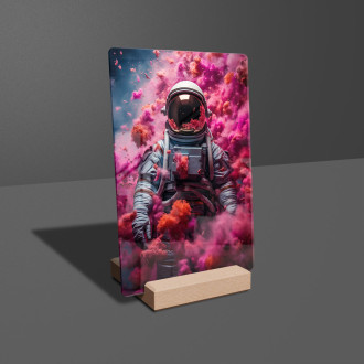 Akrylové sklo astronaut s ružovým dymom stúpajúcim nahor