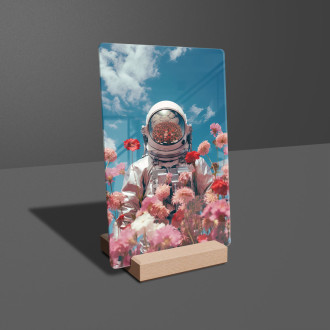 Akrylové sklo astronaut v kvetinovom vesmíre s helmou