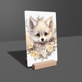 Akrylové sklo Mláďa biele líšky v kvetoch
