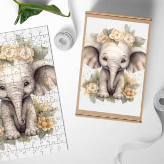 Drevené puzzle Mláďa slona v kvetoch