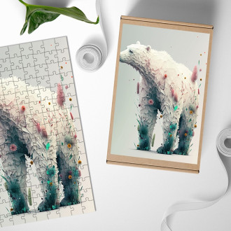 Drevené puzzle Kvetinový ľadový medveď