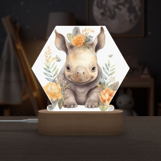 Detská lampička Mláďa nosorožca v kvetoch