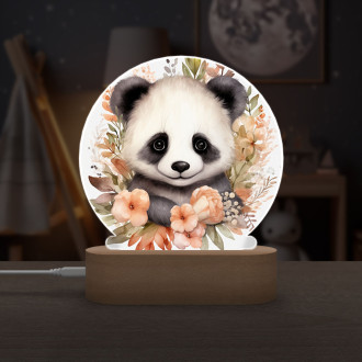 Detská lampička Mláďa pandy v kvetoch