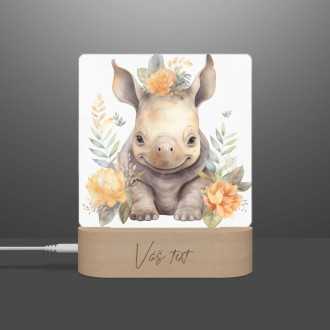 Detská lampička Mláďa nosorožca v kvetoch