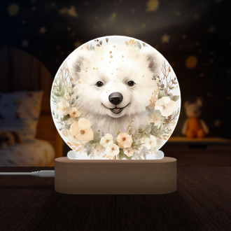 Detská lampička Mláďa ľadového medveďa v kvetoch