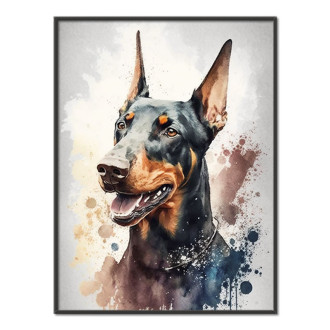 Doberman Pinscher akvarel