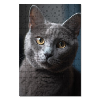Drevené puzzle Ruská modrá mačka realistic