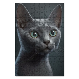 Drevené puzzle Ruská modrá mačka akvarel