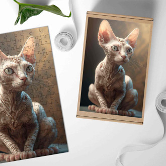 Drevené puzzle Devon Rex mačka akvarel