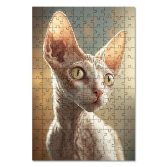Drevené puzzle Cornish Rex mačka akvarel
