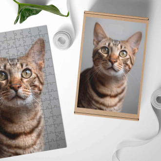 Drevené puzzle Ocicat mačka realistic