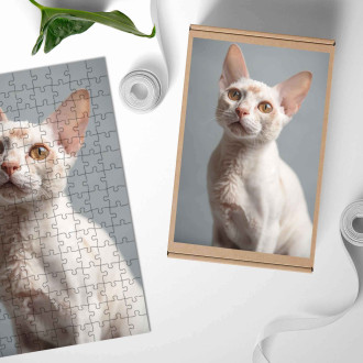 Drevené puzzle Devon Rex mačka realistic