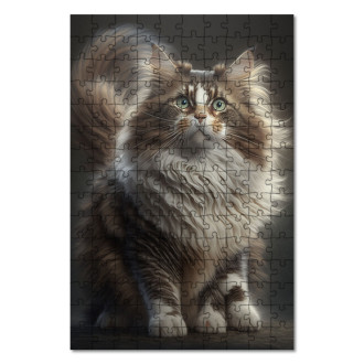 Drevené puzzle Nórska lesná mačka akvarel