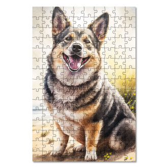 Drevené puzzle Švédsky Vallhund akvarel