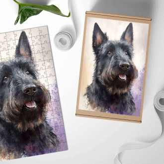 Drevené puzzle Škótsky teriér akvarel