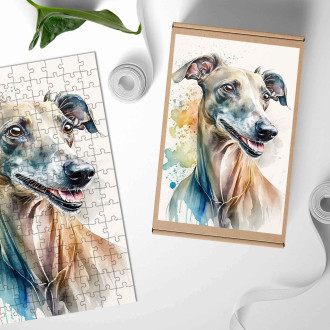 Drevené puzzle Taliansky chrtík akvarel