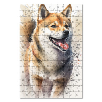 Drevené puzzle Shiba Inu akvarel