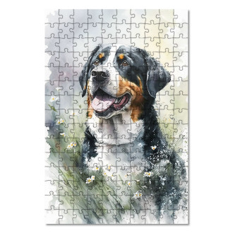 Dřevěné puzzle Velký švýcarský salašnický pes akvarel