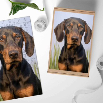 Drevené puzzle Black and Tan Coonhound realistic