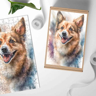 Drevené puzzle Nórsky Lundehund akvarel
