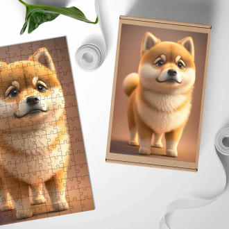 Drevené puzzle Shiba Inu animovaný