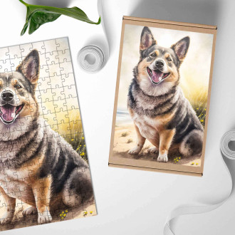 Drevené puzzle Švédsky Vallhund akvarel