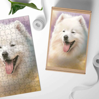 Drevené puzzle Samojed akvarel