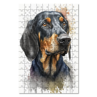 Drevené puzzle Black and Tan Coonhound akvarel