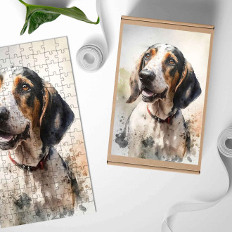 Drevené puzzle Americký anglický coonhound akvarel