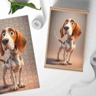 Drevené puzzle Americký anglický coonhound animovaný