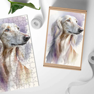 Drevené puzzle Saluki akvarel