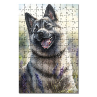 Drevené puzzle Nórsky Elkhound akvarel