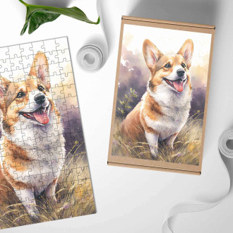 Drevené puzzle Pembroke Welsh Corgi akvarel