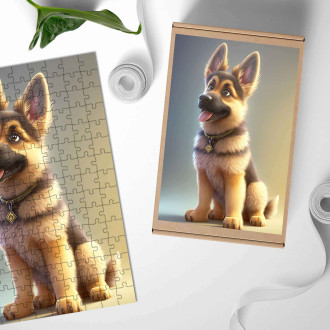 Drevené puzzle Nemecký ovčiak animovaný