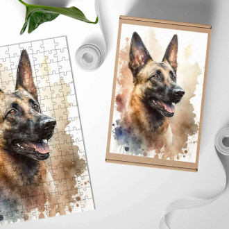 Drevené puzzle Belgický Malinoi akvarel