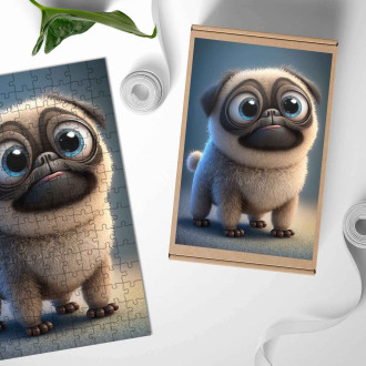 Drevené puzzle Mops animovaný