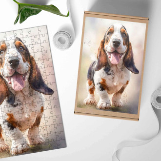 Drevené puzzle Petit Basset Griffon Vendéen akvarel