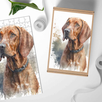 Drevené puzzle Redbone Coonhound akvarel
