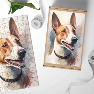 Drevené puzzle Basenji akvarel