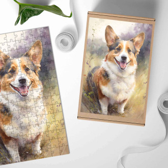 Drevené puzzle Cardigan Welsh Corgi akvarel