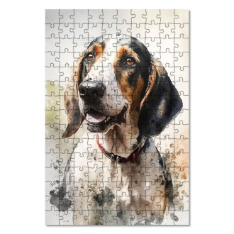 Drevené puzzle Americký anglický coonhound akvarel