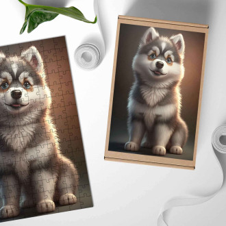 Drevené puzzle Sibírsky husky animovaný