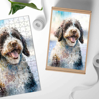 Drevené puzzle Španielsky vodný pes akvarel