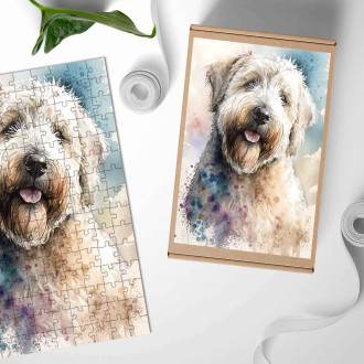 Drevené puzzle Soft Coated Wheaten Terrier akvarel