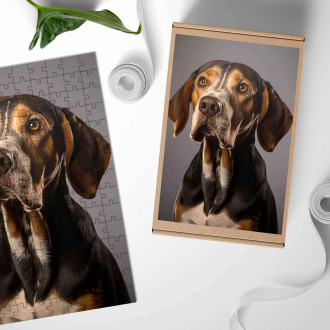 Drevené puzzle Americký anglický coonhound realistic