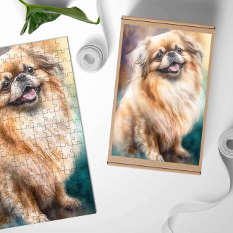 Drevené puzzle Pekinéz akvarel