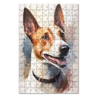 Drevené puzzle Basenji akvarel
